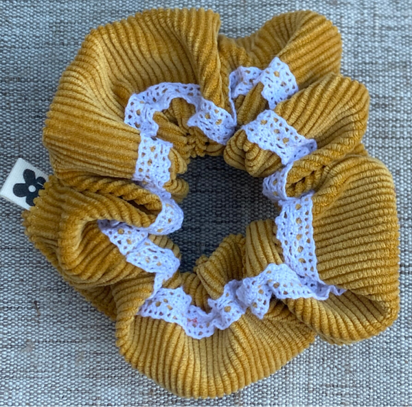 Chouchou Jaune Dentelle Blanche