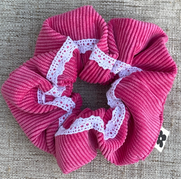 Chouchou Fushia Dentelle Blanche