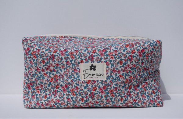 Trousse de Toilette XL en Tissu Fleuri Rouge