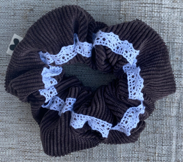 Chouchou Marron Dentelle Blanche