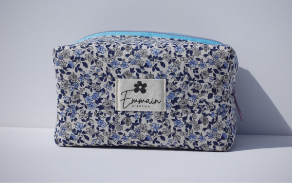 Trousse de Toilette en Tissu Fleuri Bleu