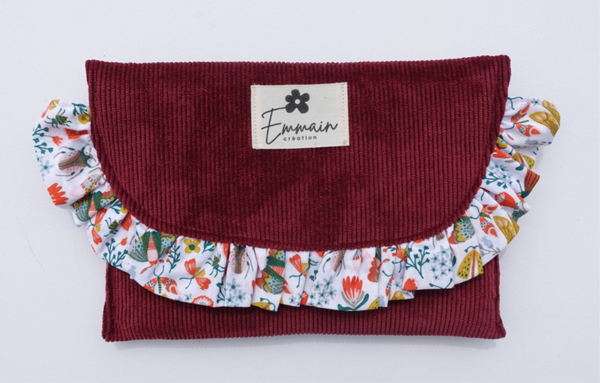 Pochette à froufrous en Velours Bordeaux
