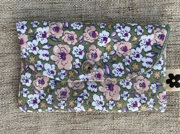 Porte-Cartes Motif Fleuri Kaki