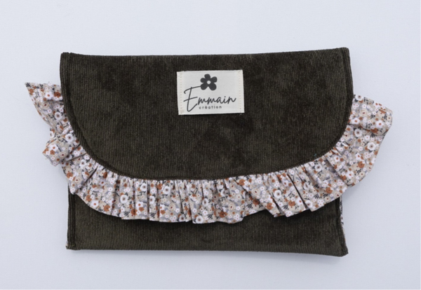 Pochette à froufrous en Velours Kaki