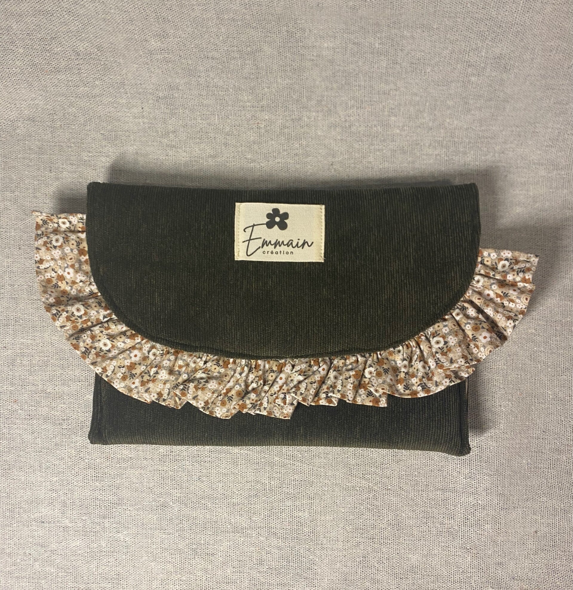 Pochette à froufrous en Velours Kaki