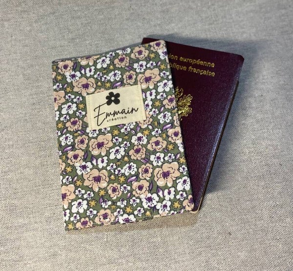 Protège-Passeport Fleuri Kaki