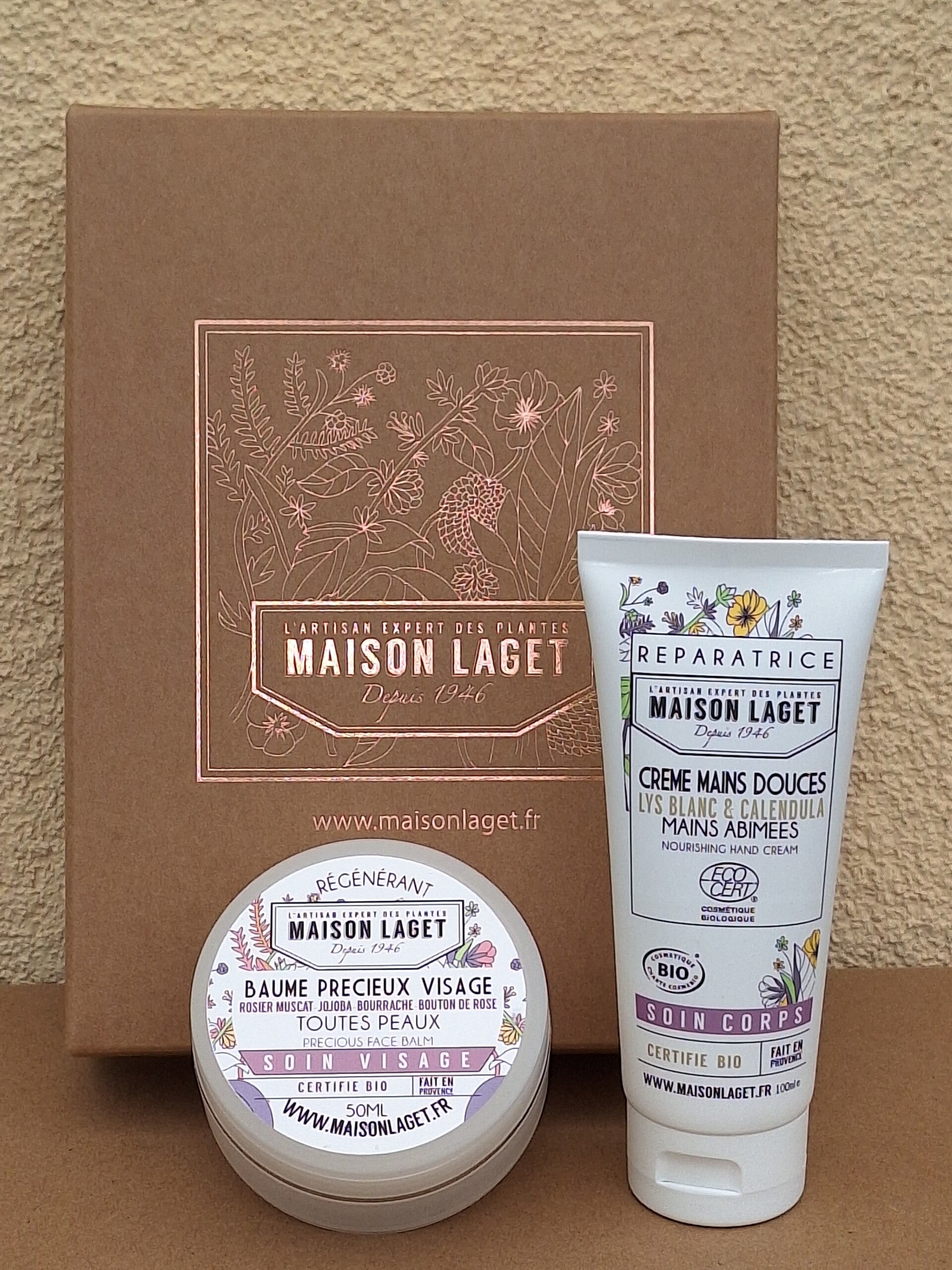 CADEAUBOX met RIJKE BIO GEZICHTSBALSEM en HANDCREME van MAISON LAGET