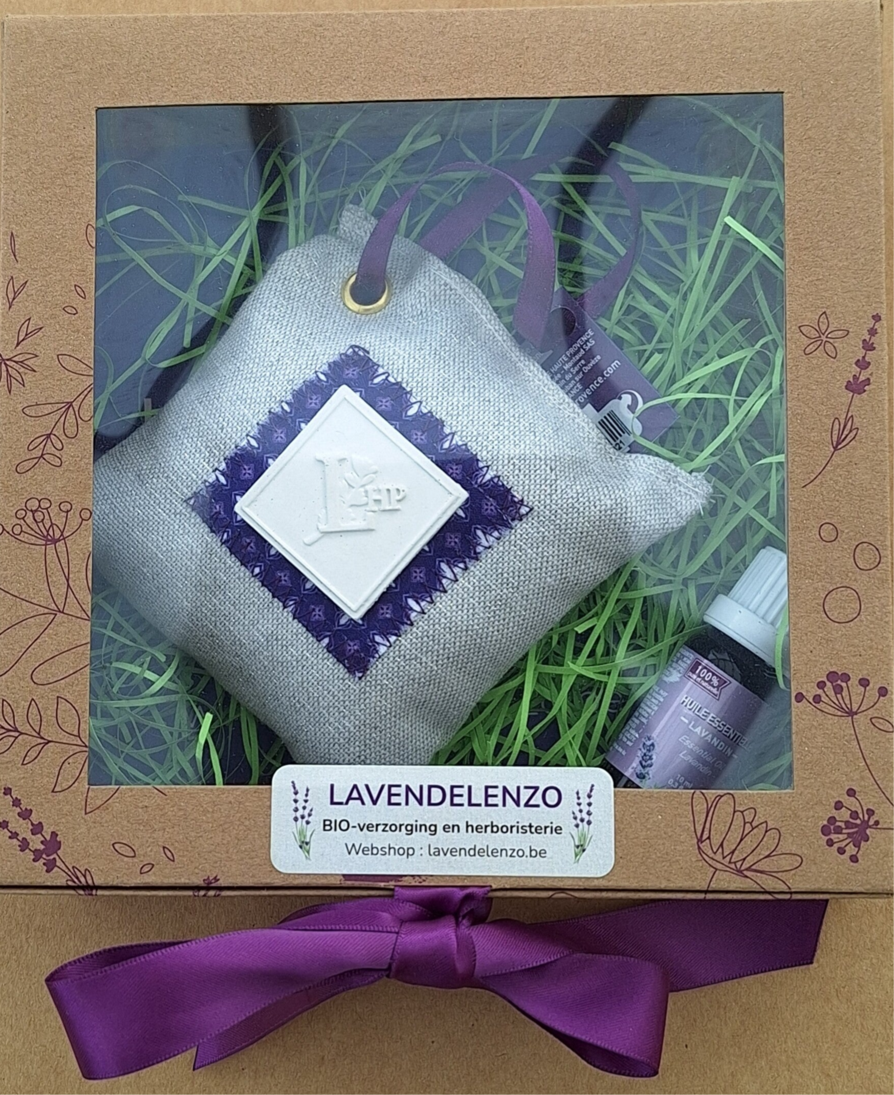 CADEAUBOX LAVENDELKUSSEN groot met GEURSTEEN en etherische olie van LAVANDIN van LHP