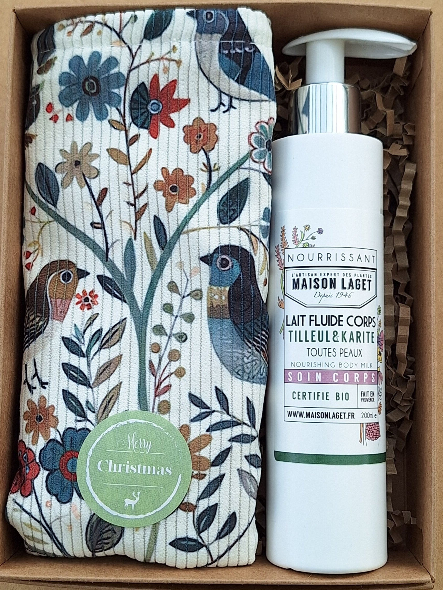 CADEAUBOX met BODYMILK MET LINDE van MAISON LAGET en OPBERGTAS