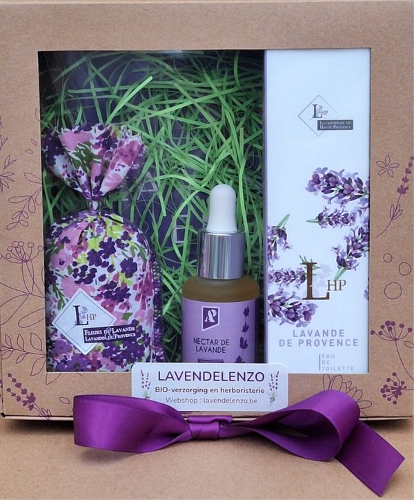 CADEAUBOX met EAU DE TOILETTE 100 ml LHP, LAVENDELNECTAR (Serum) 30 ml AP en lavendelzakje 18 gr