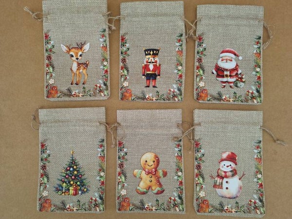 ZAKJE IN JUTE met KERSTFIGUUR