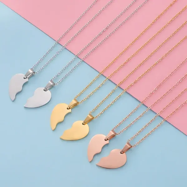 Deelbare Hartjesketting voor 2 Personen. Koppel & Vriendschapsketting Set (Zilver, Goud & Roségoud)