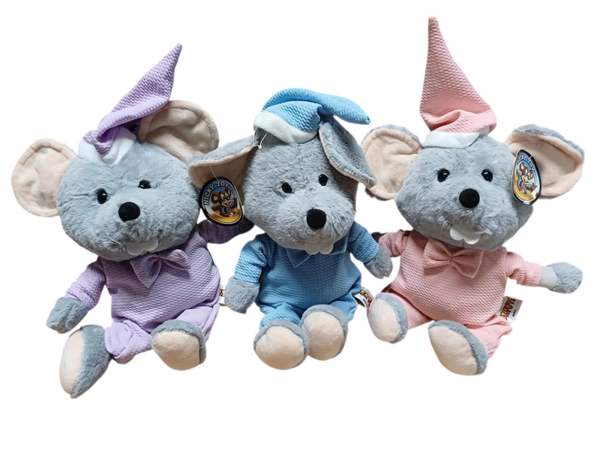 Pluche muis  met pyama  en muts 30 cm