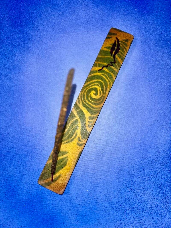 Porte encens Vert et Jaune Plume