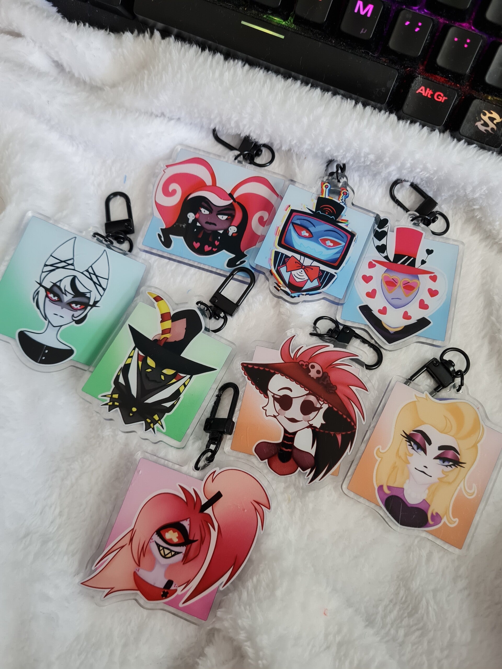 Hazbin Hotel - Doublesided Charms || Vox || Valentino || Velvette || Lilith || Rosie || Carmilla || Zestial || Cherri Bomb