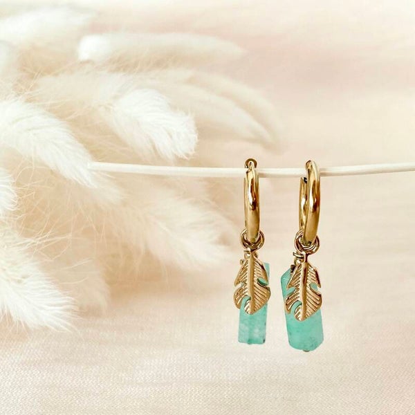 Palm leaf earrings blue