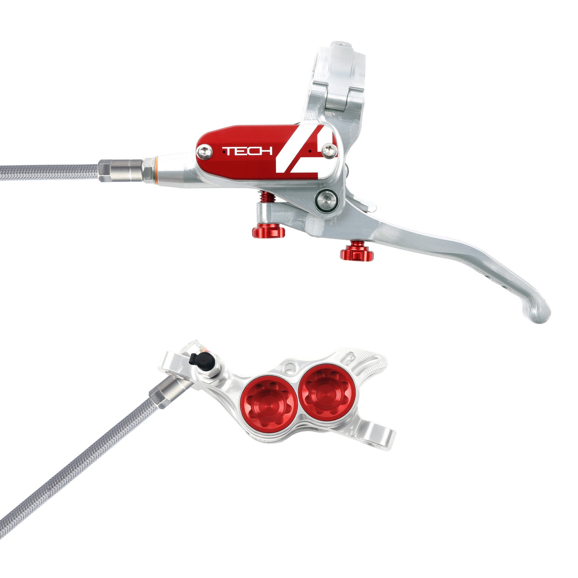 Hope tech 4 E4 gevlochten kabel / Zilver / Rood