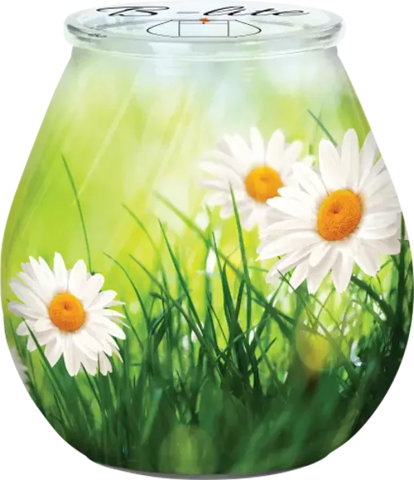 Kaars in decoratief glas witte bloemen