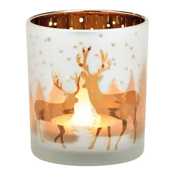 Theelichthouder glas wit goud hert