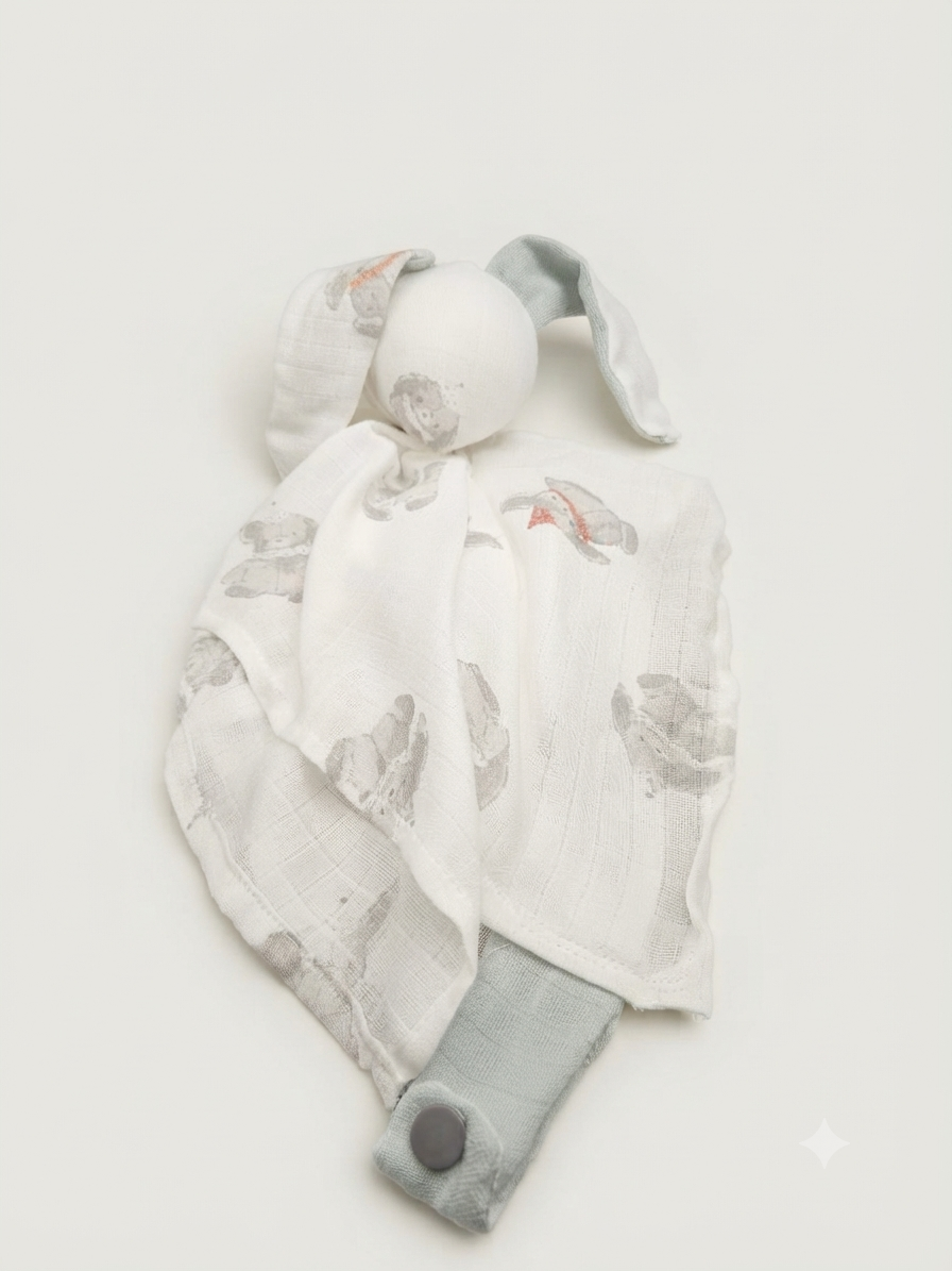 Doudou en Gaze de coton gris et vert