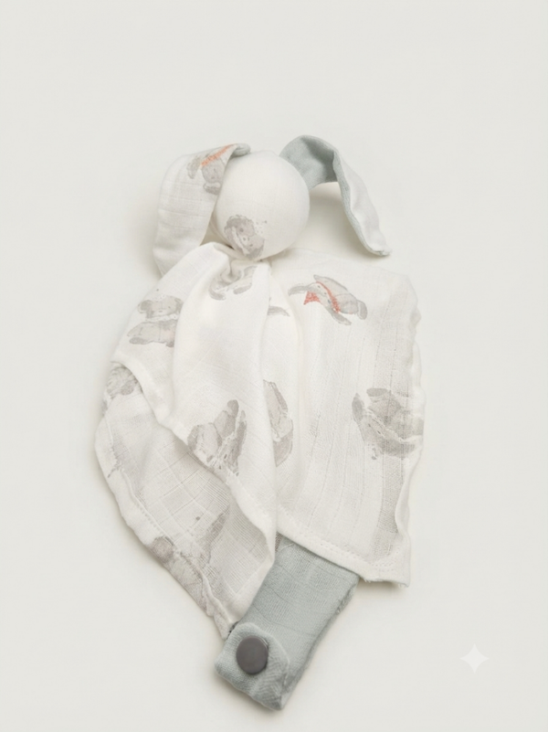 Doudou en Gaze de coton gris et vert