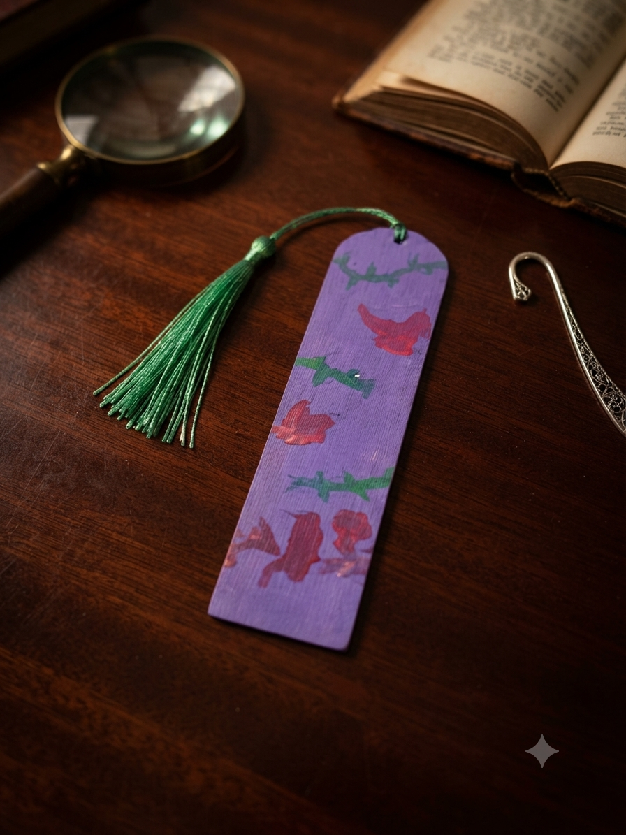 Marque Page Violet Oiseaux Fushia