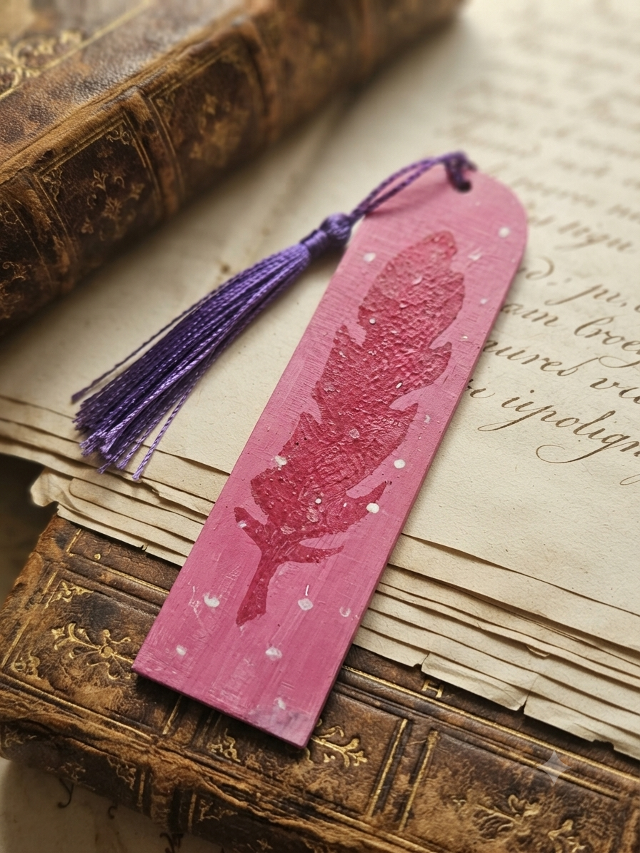 Marque Page Rose, Plume Fushia