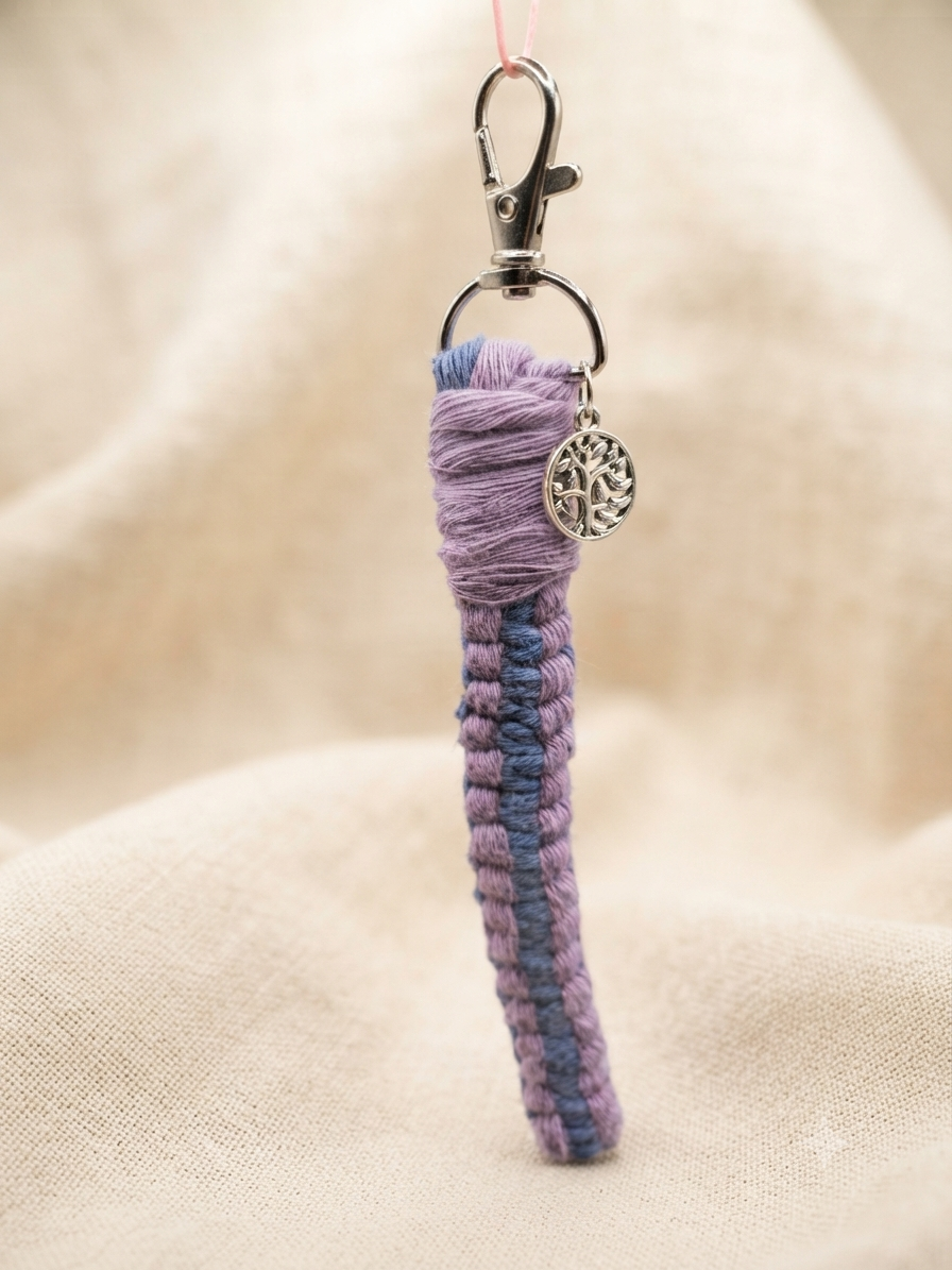 Porte clés en Macramé bleu/ violet