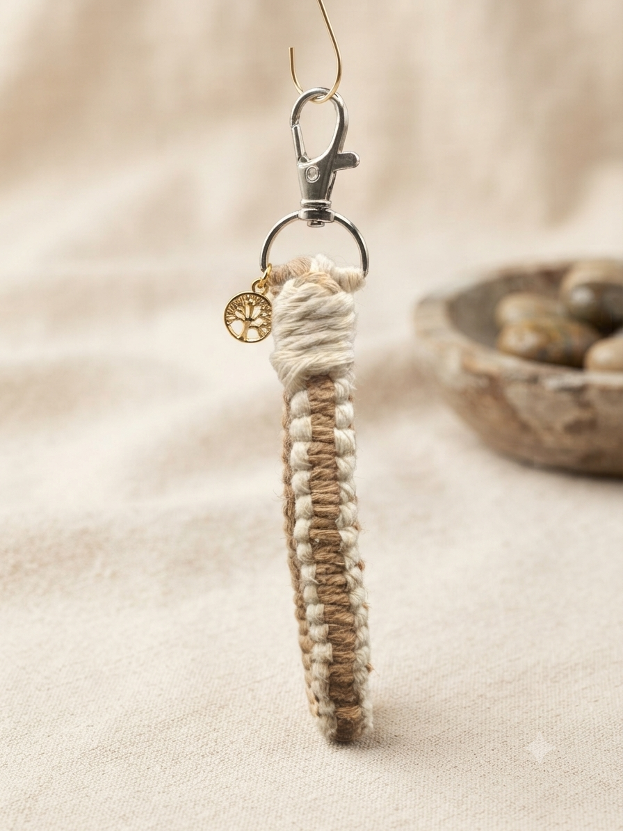 Porte clés en Macramé beige/ Marron
