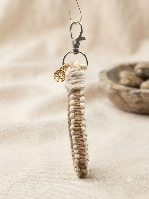 Porte clés en Macramé beige/ Marron