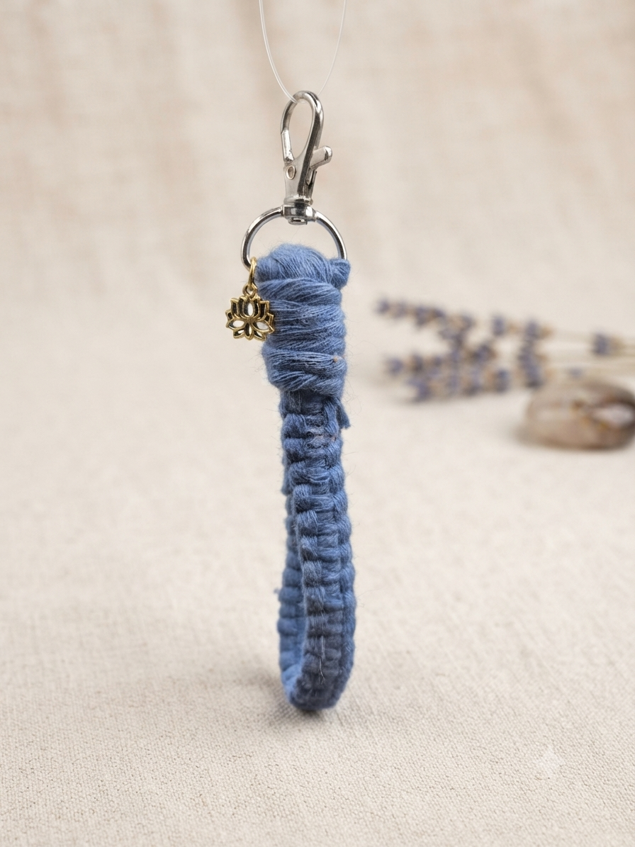 Porte clés en Macramé bleu
