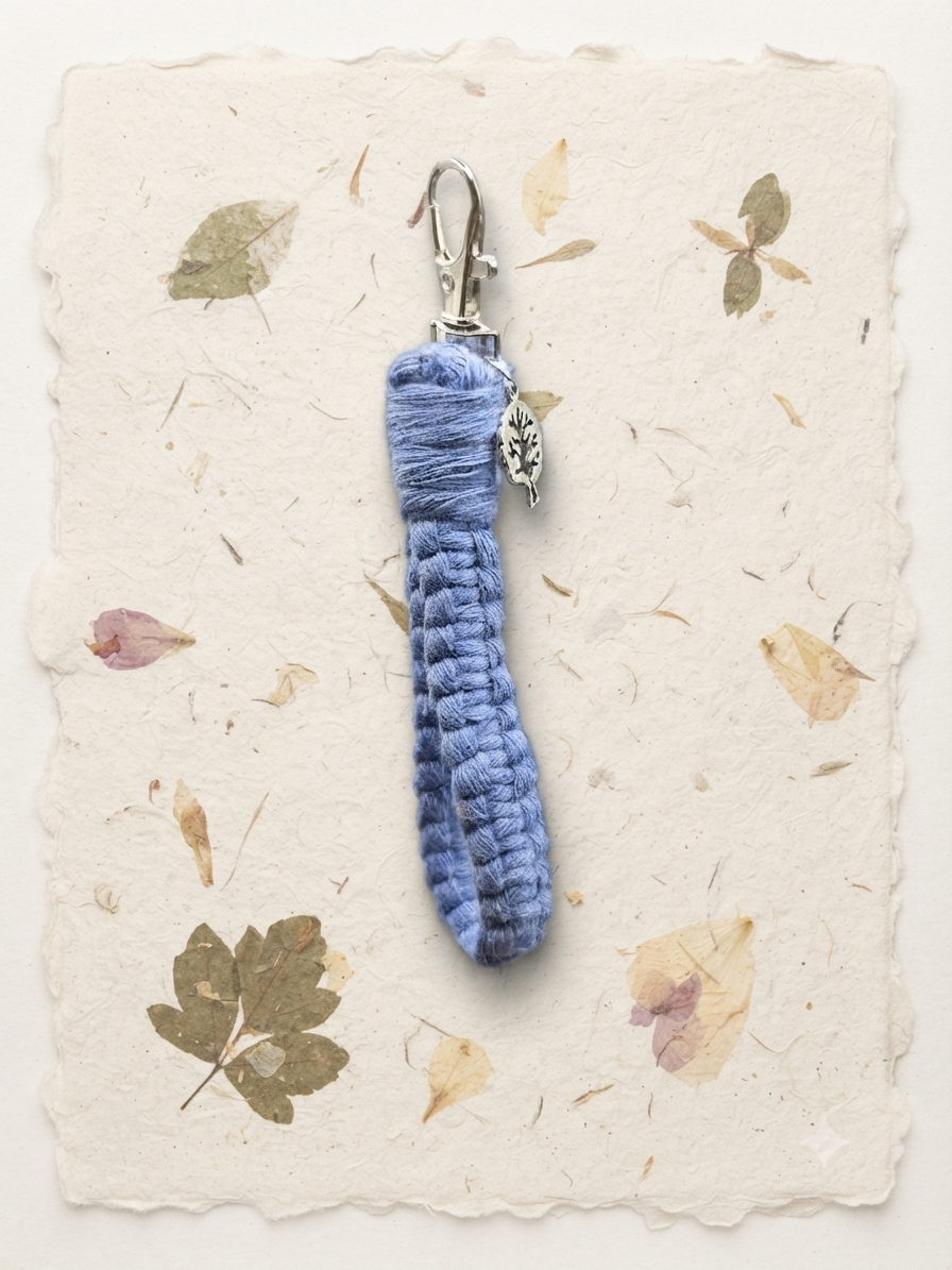 Porte clés en Macramé bleu
