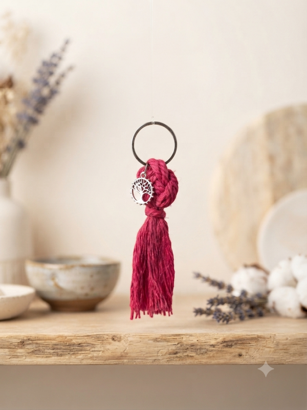 Porte clés en Macramé Fushia