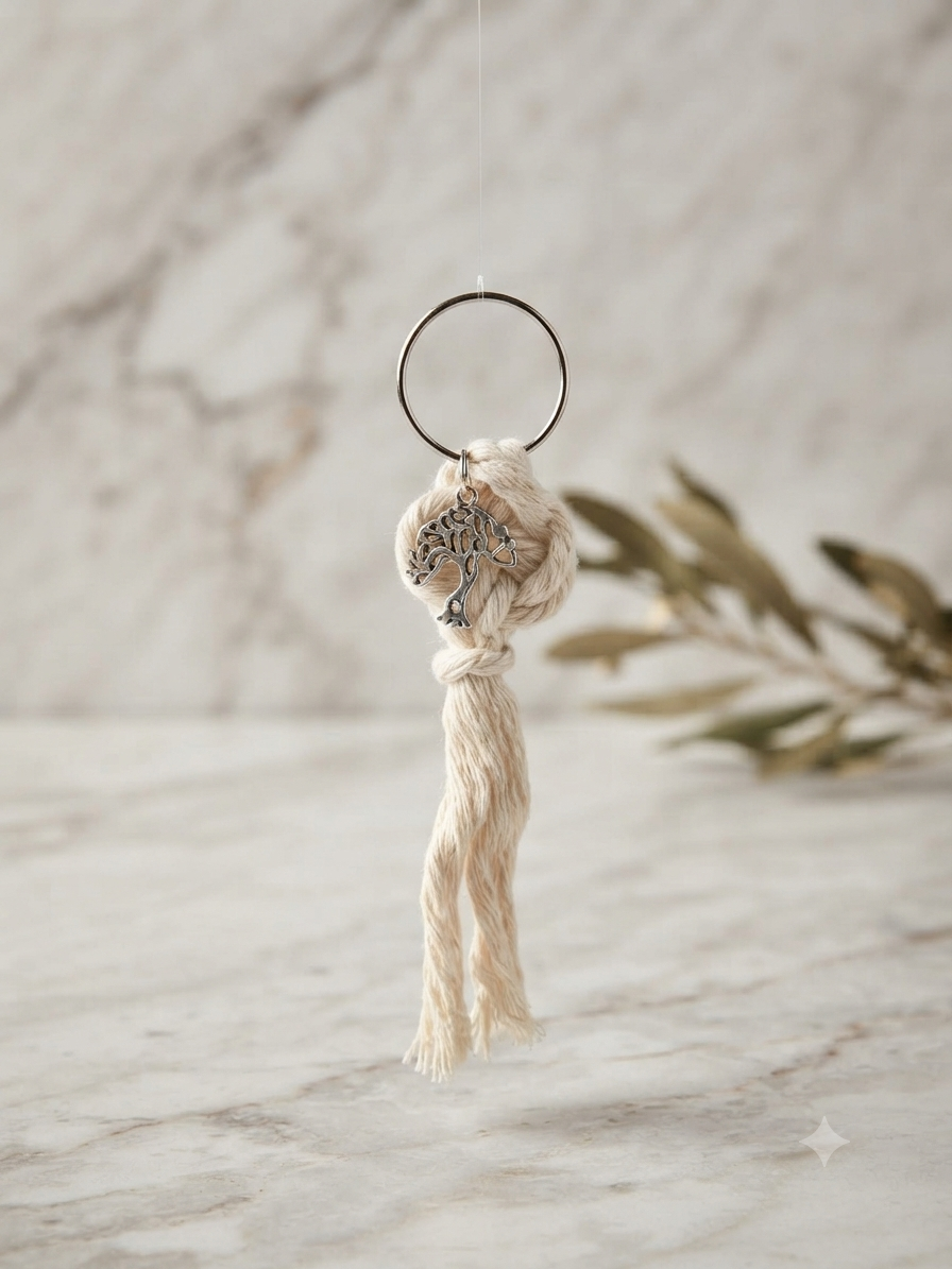 Porte clés en Macramé Beige