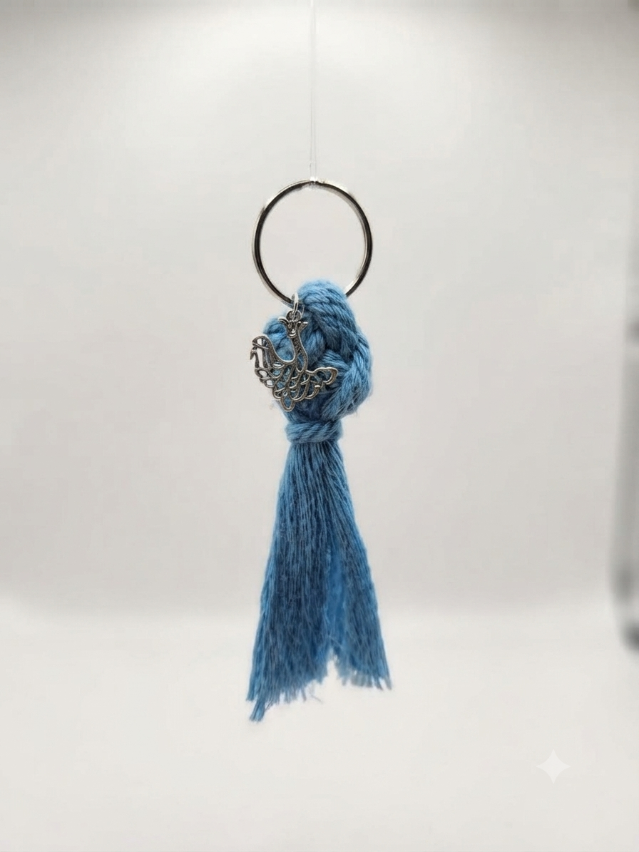 Porte clés en Macramé Bleu