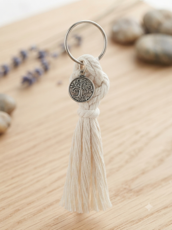 Porte clés en Macramé Beige