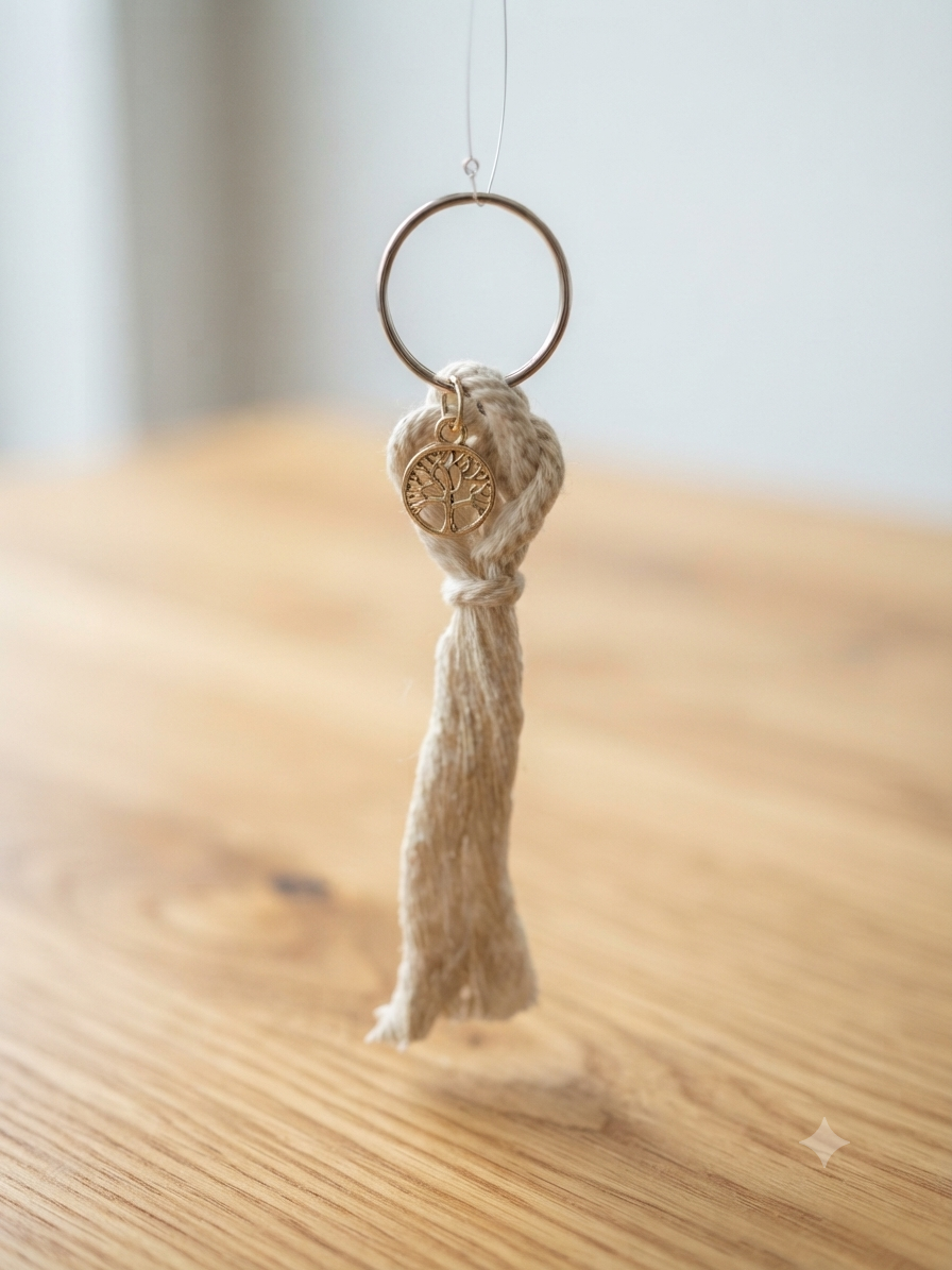 Porte clés en Macramé Beige