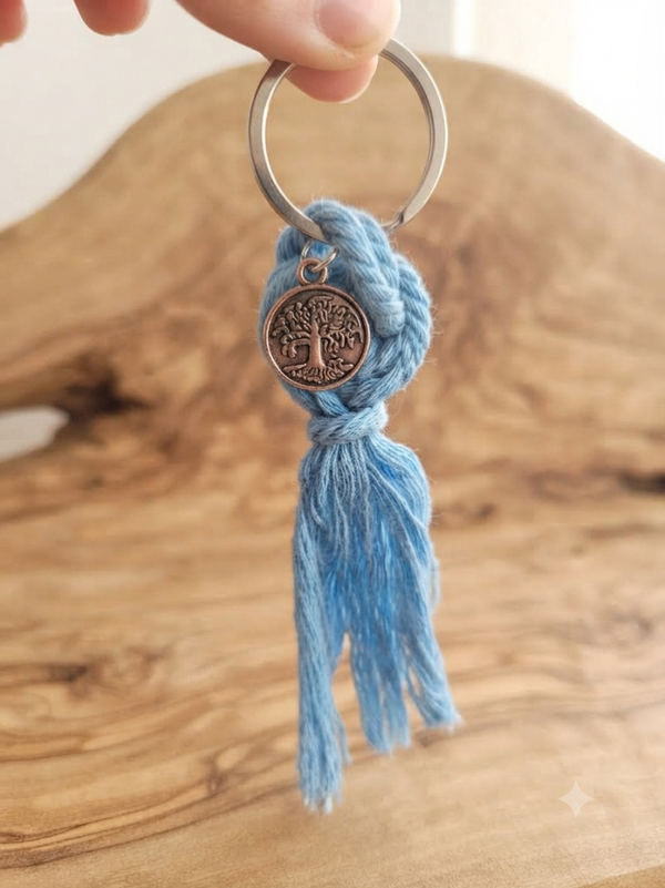Porte clés en Macramé Bleu