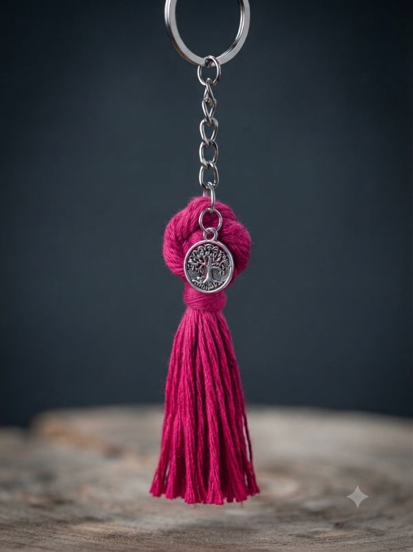 Porte clés en Macramé Fushia