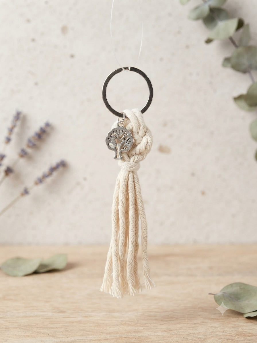 Porte clés en Macramé Beige