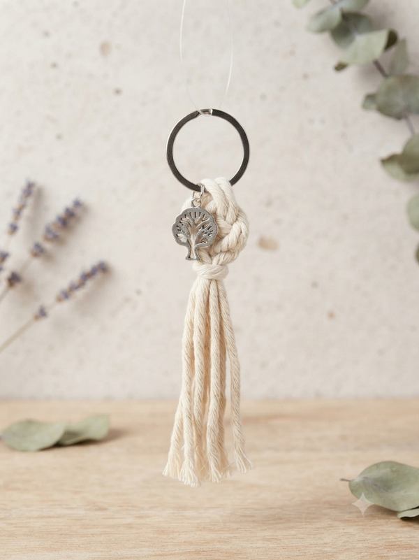 Porte clés en Macramé Beige