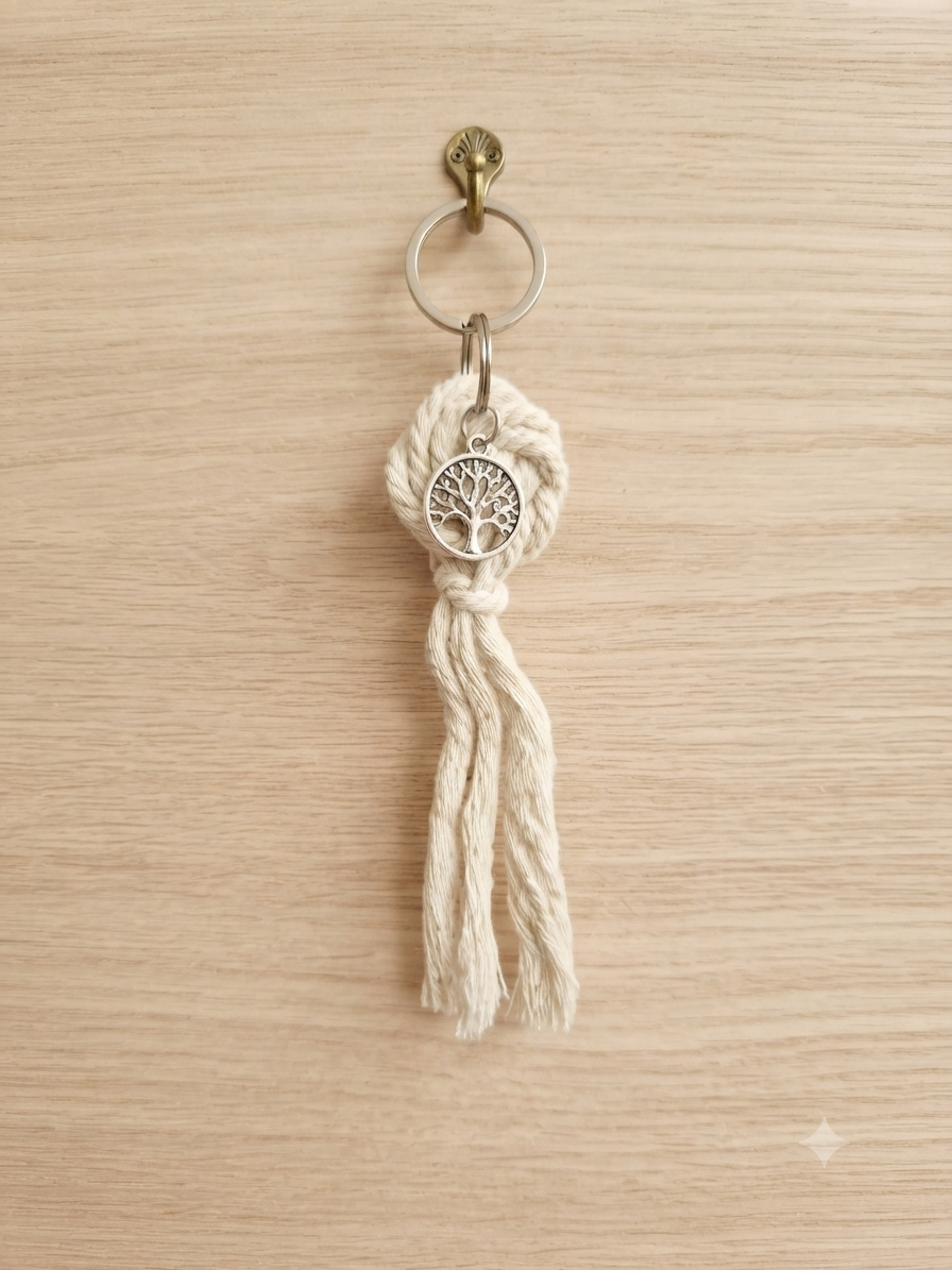 Porte clés en Macramé Beige