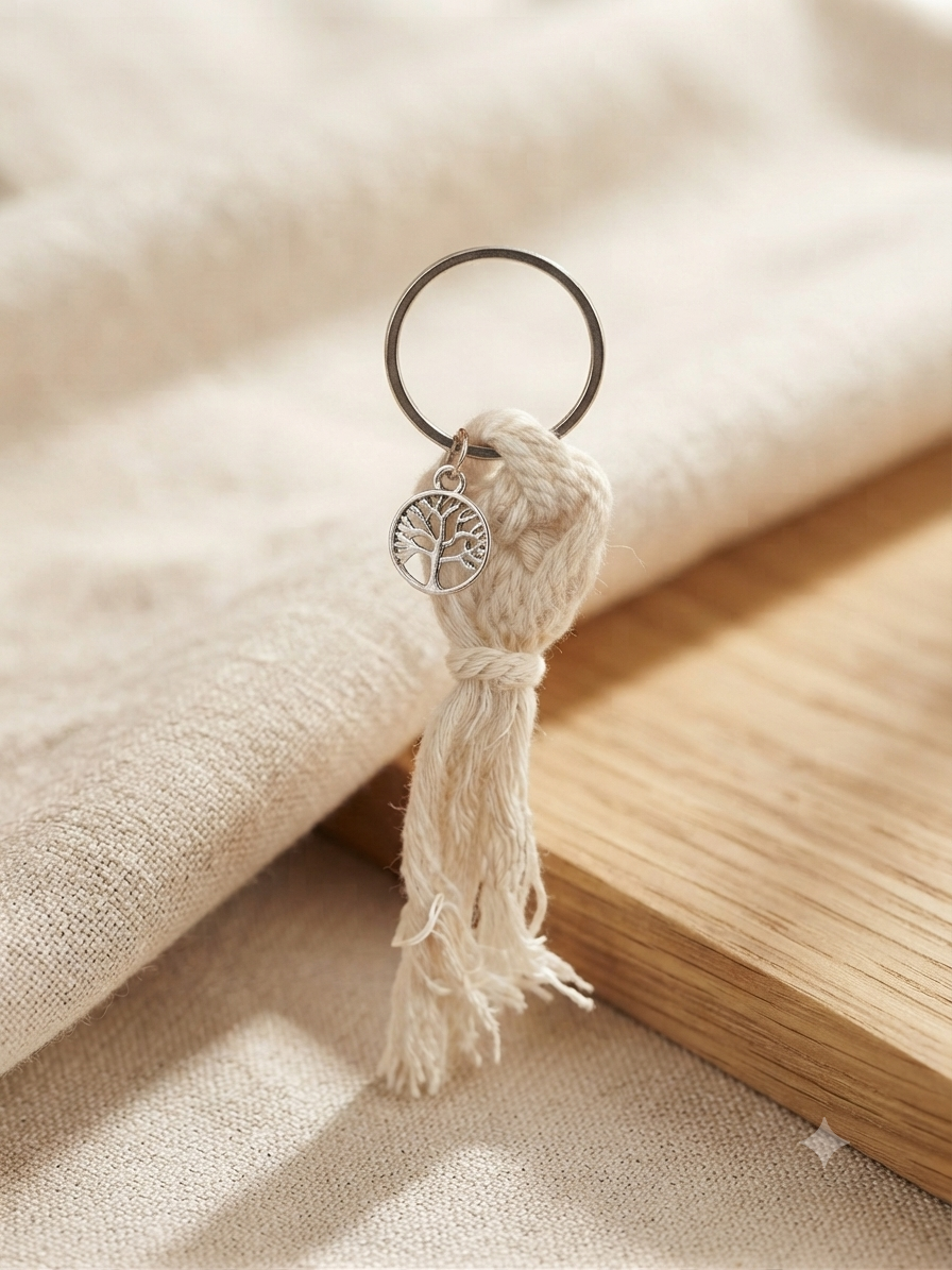 Porte clés en Macramé Beige