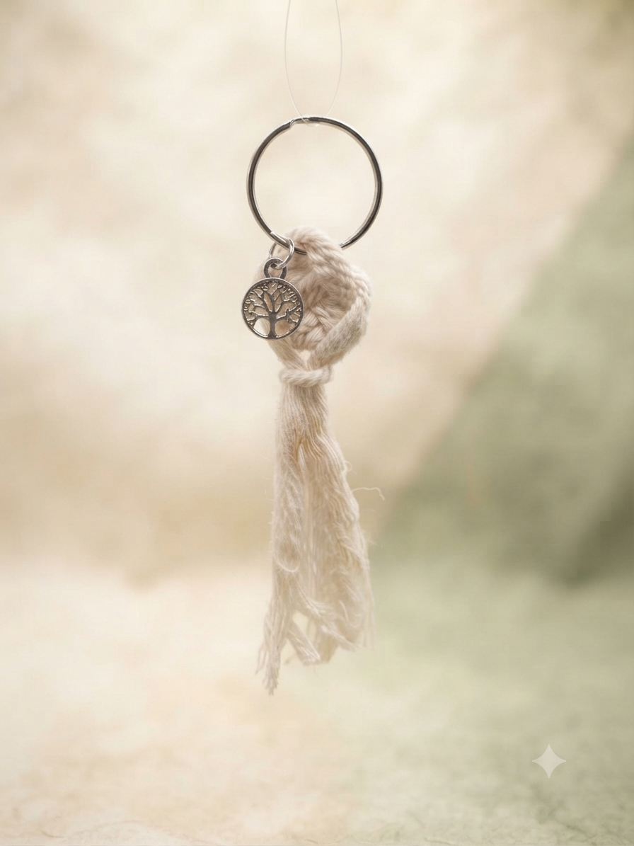 Porte clés en Macramé Beige