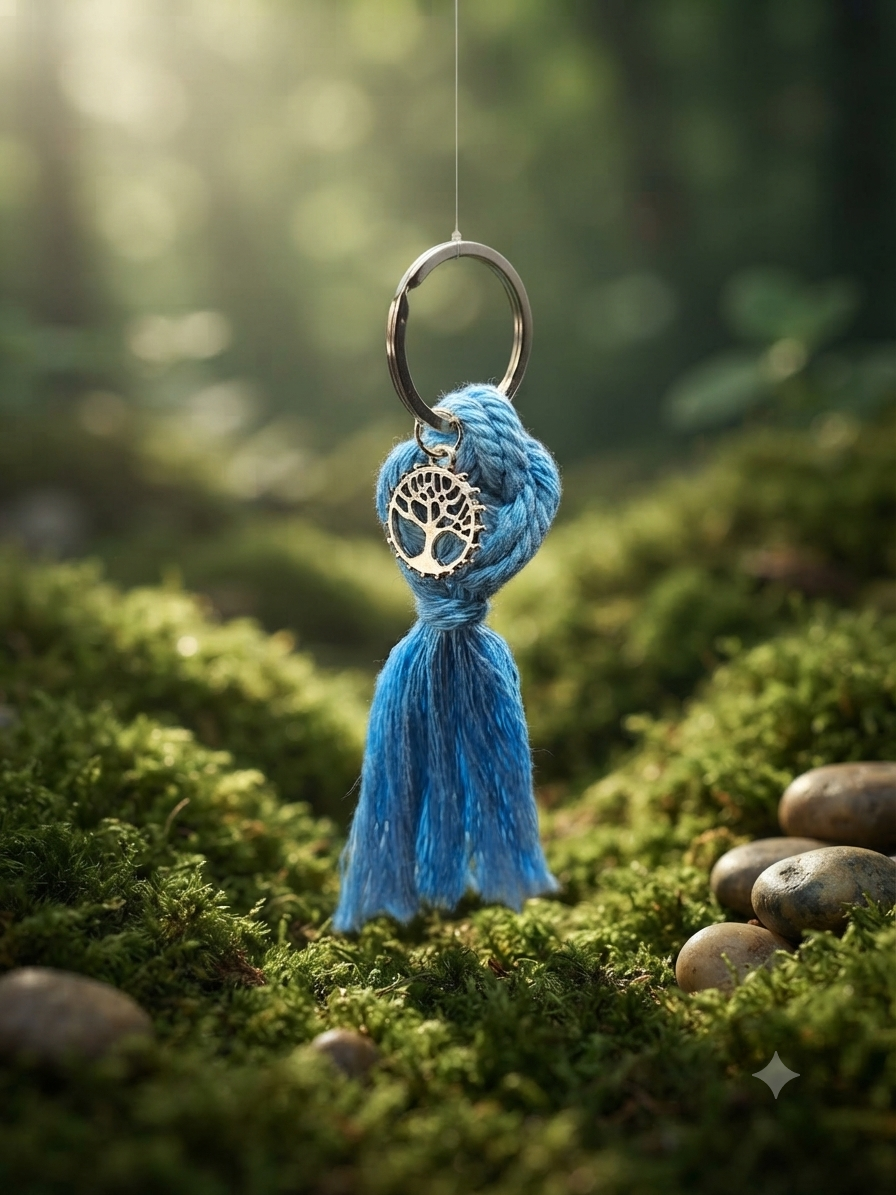 Porte clés en Macramé Bleu