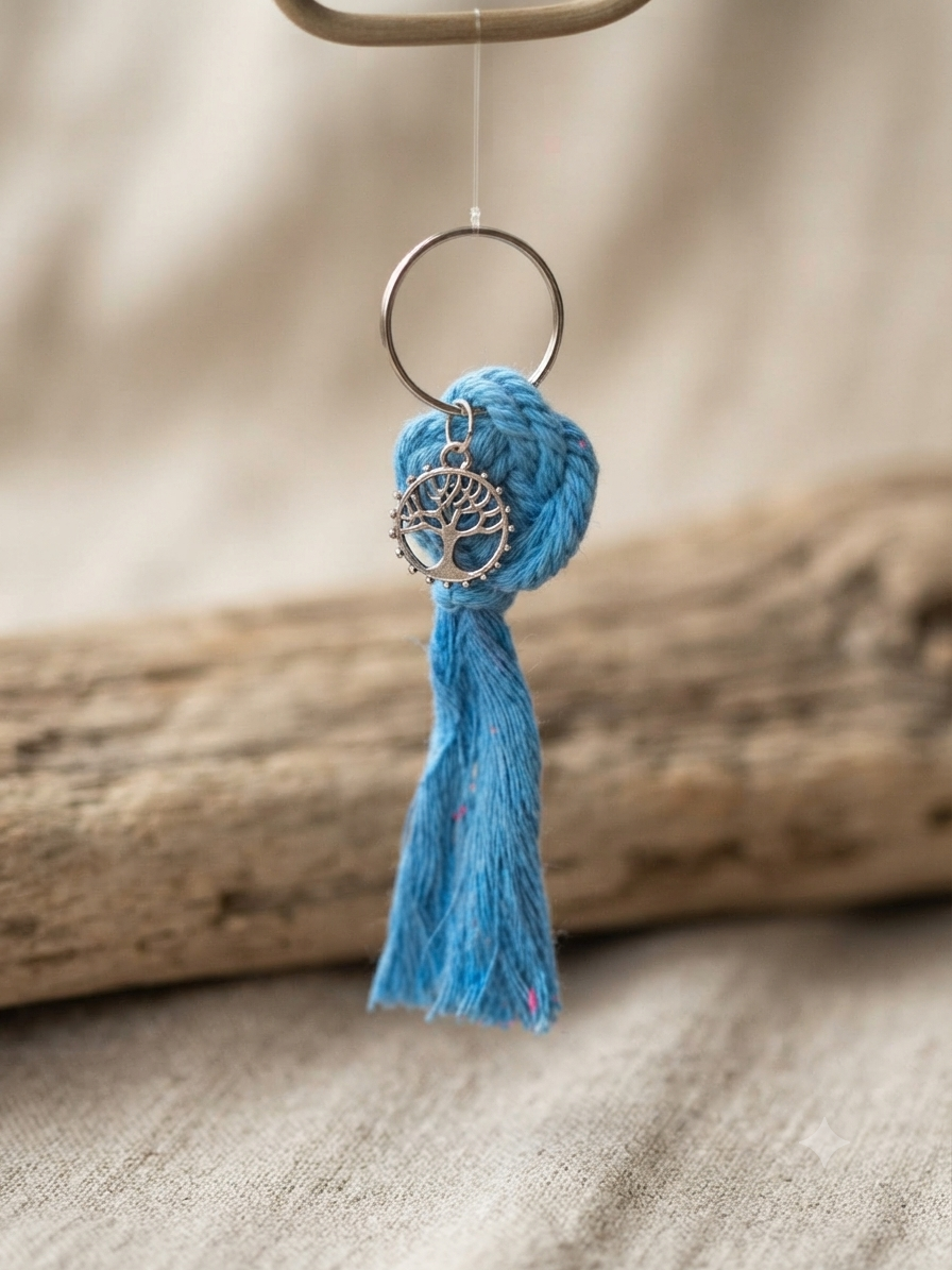 Porte clés en Macramé Bleu