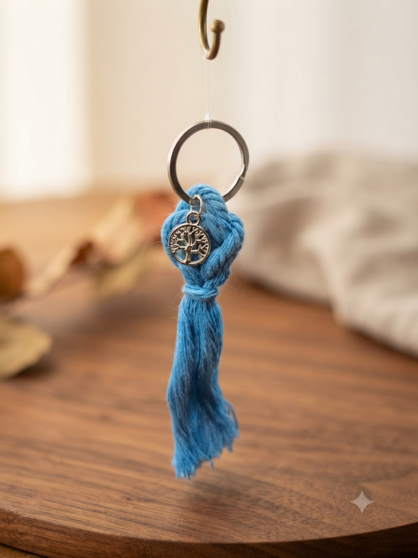 Porte clés en Macramé Bleu
