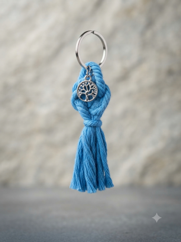 Porte clés en Macramé Bleu