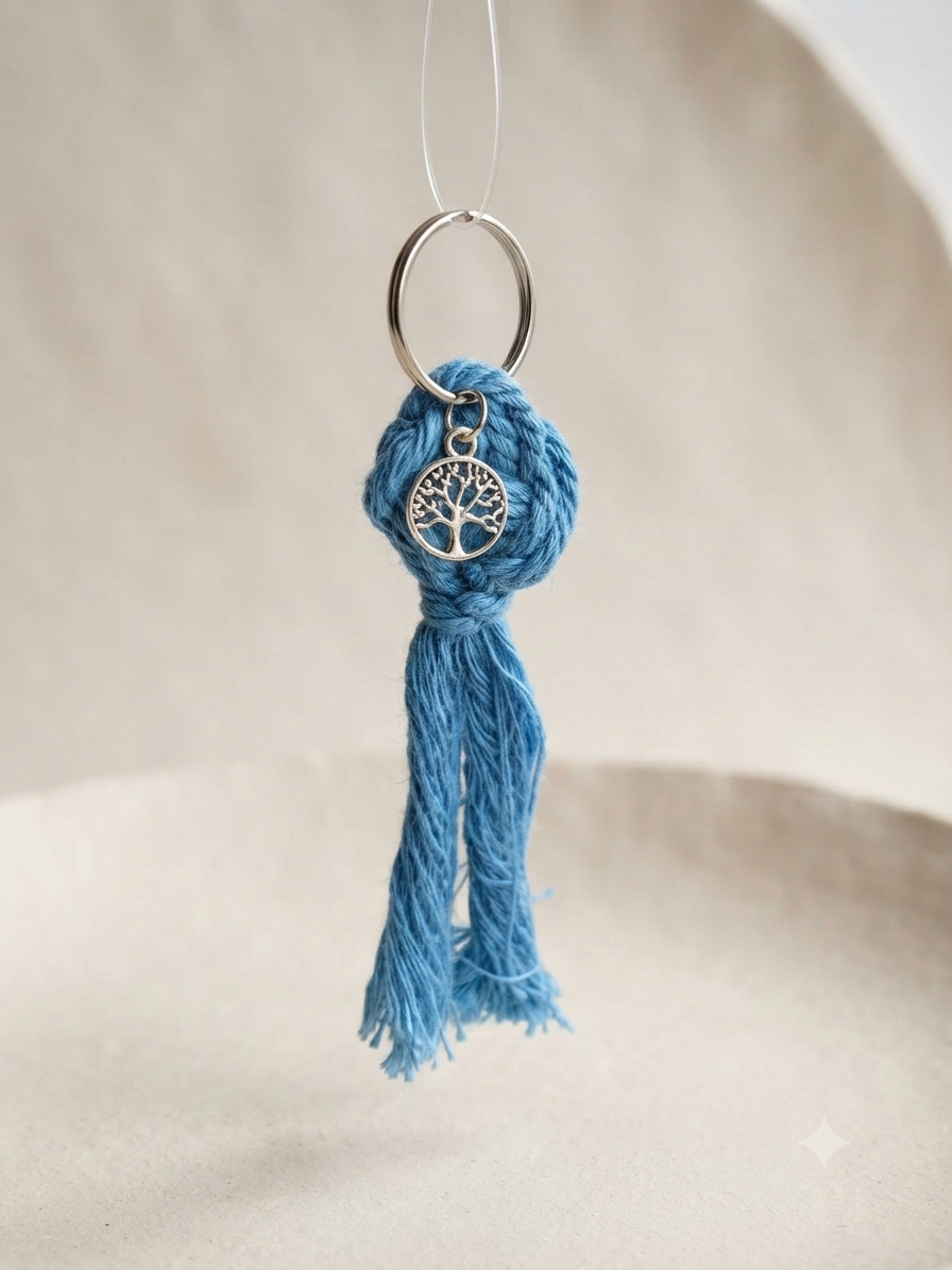 Porte clés en Macramé Bleu