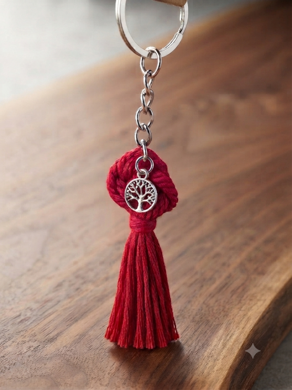 Porte clés en Macramé Fushia